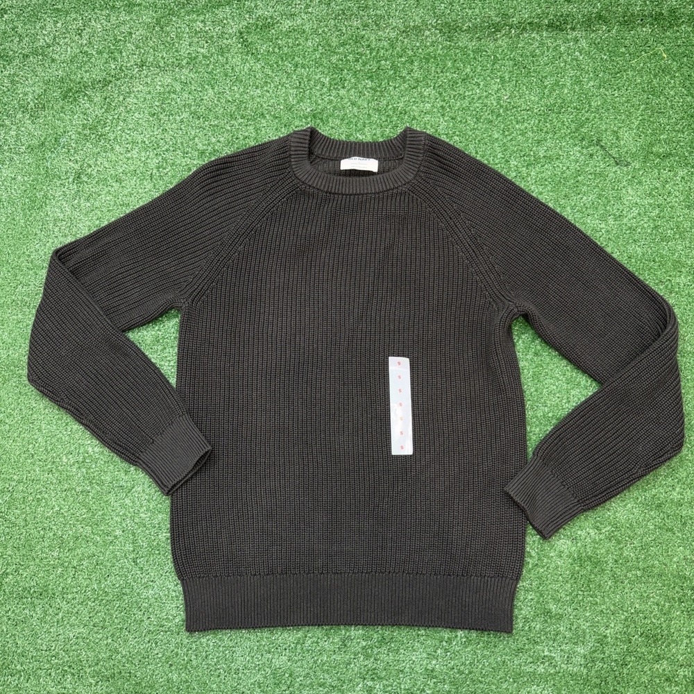 Old Navy Sweater‎ Mens Small Charcoal Gray Waffle Knit Raglan Crewneck Chunky